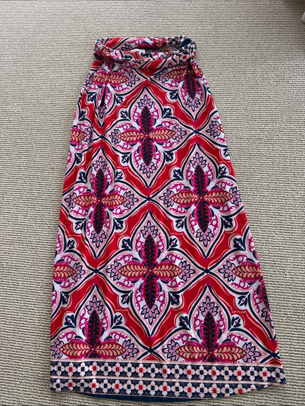 Gilli Red & Pink Geometric Floral Maxi Skirt
